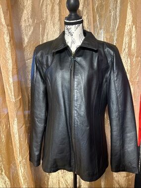 Classic Black Leather Jacket - Woman’s Zip-Front Coat